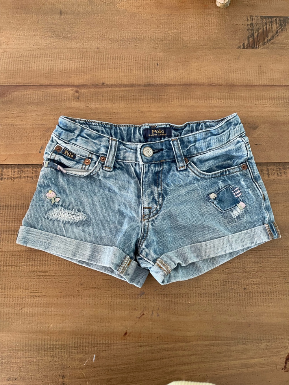 Girls Size 8 Ralph Lauren Polo Denim Shorts with Embroidered Details